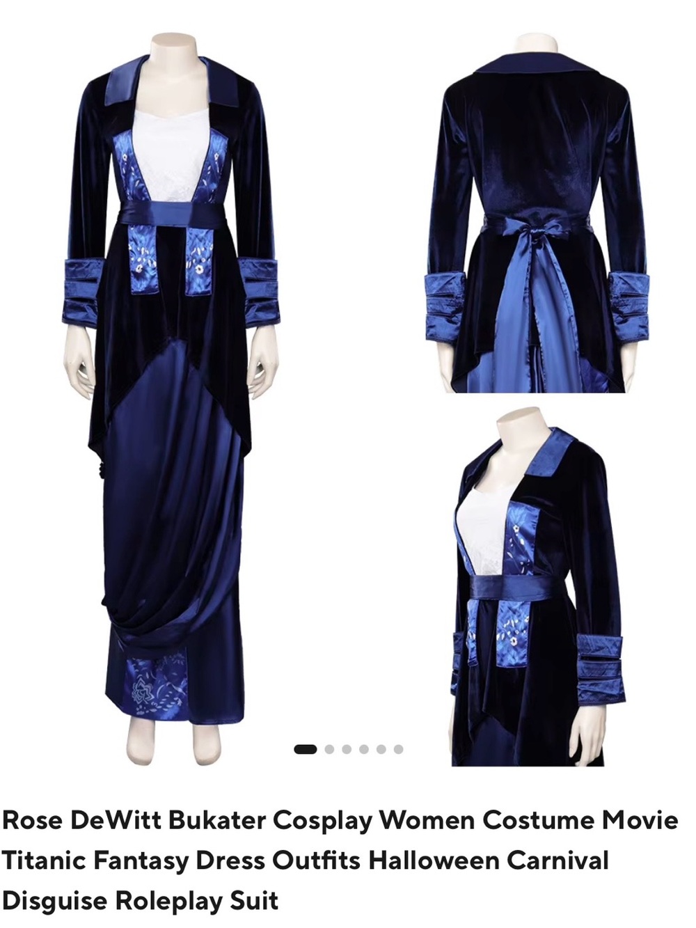 Titanic Rose DeWitt Bukater Inspired Navy Velvet Costume Dress - Medium